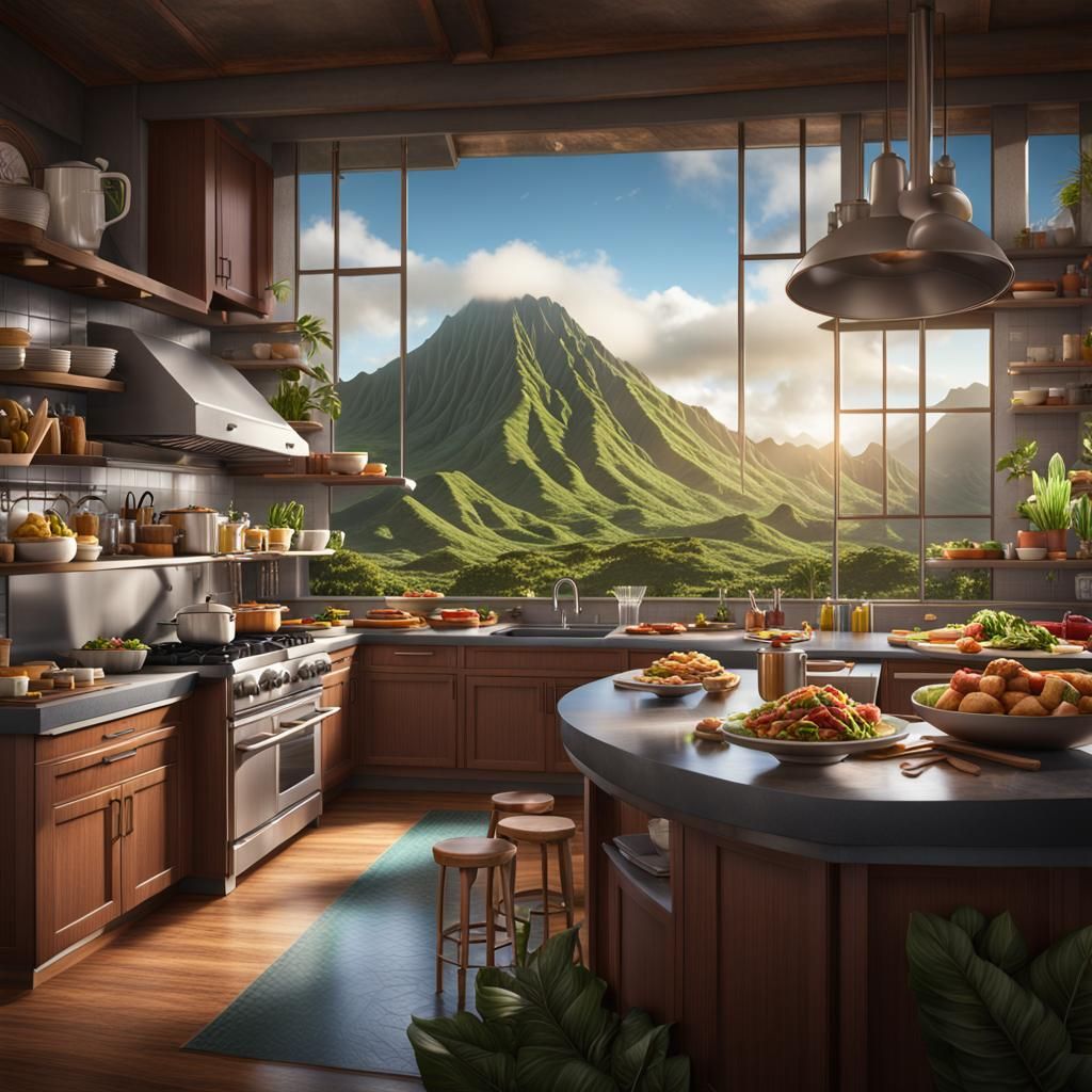 Commercial Kitchen with Mountain View: Matte Painting