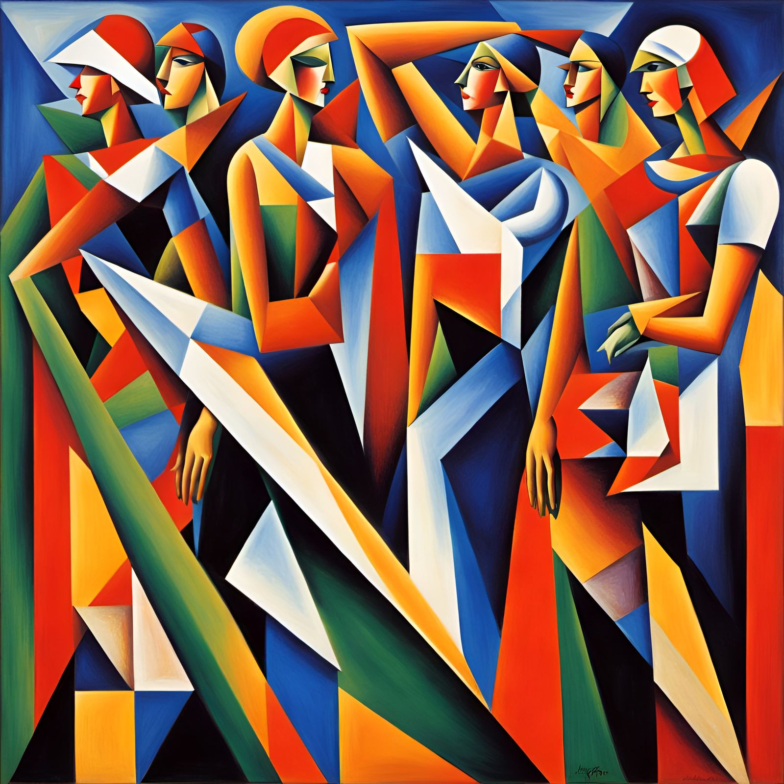 Women's Rights Protest in Abstract Cubism Style