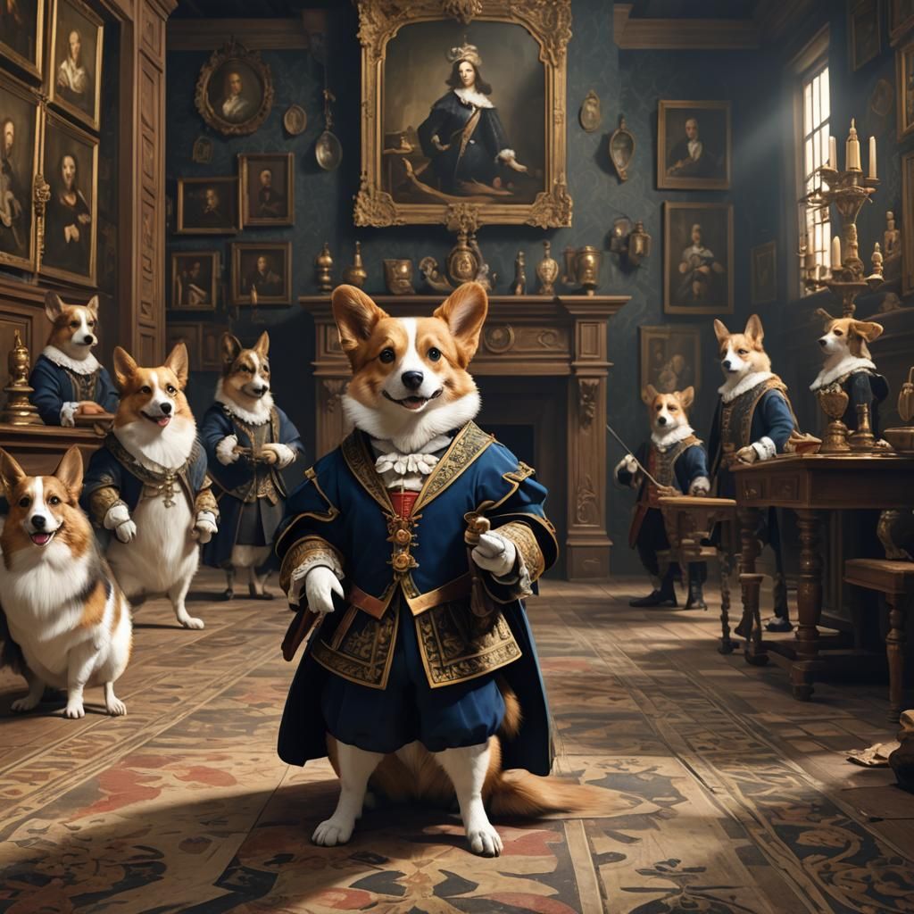 Corgi Reimagines Las Meninas in Detailed Digital Painting