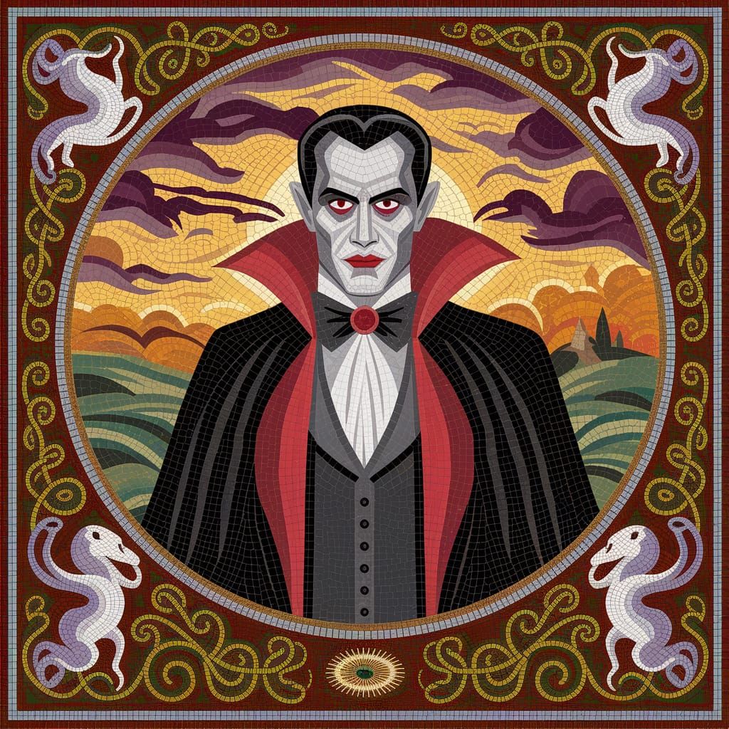 Regal Count Dracula in Ancient Greek Mosaic Style