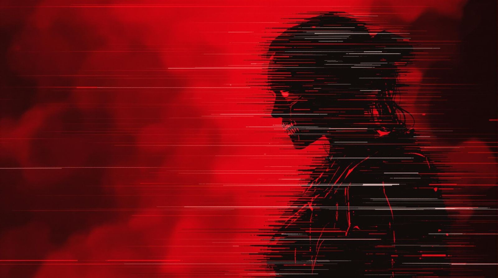 Glitch Art Zombie Warrior in a Smoky Red Haze