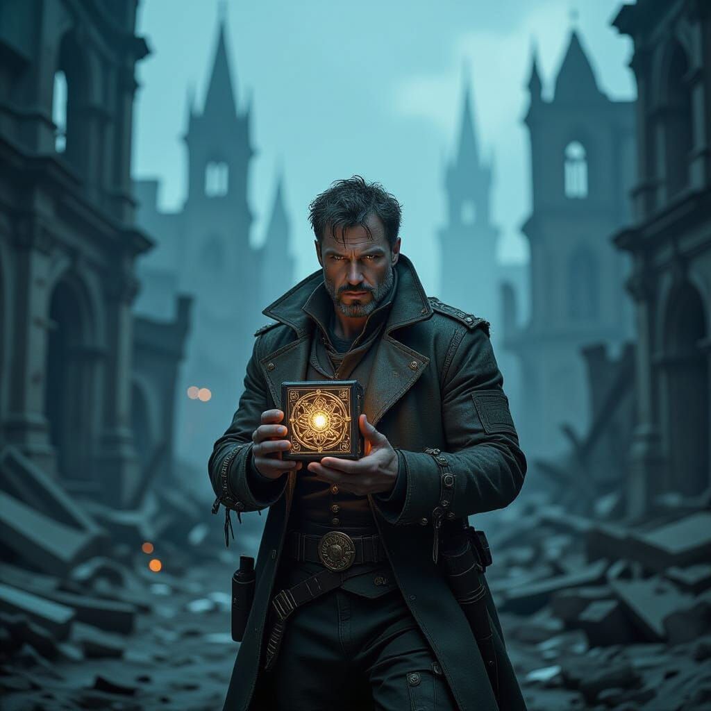 Post-Apocalyptic Explorer with Puzzle Box