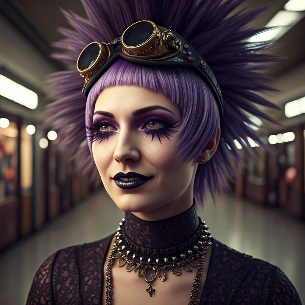 Glamorous Gothic Punk Woman in Pastel Purple Makeup