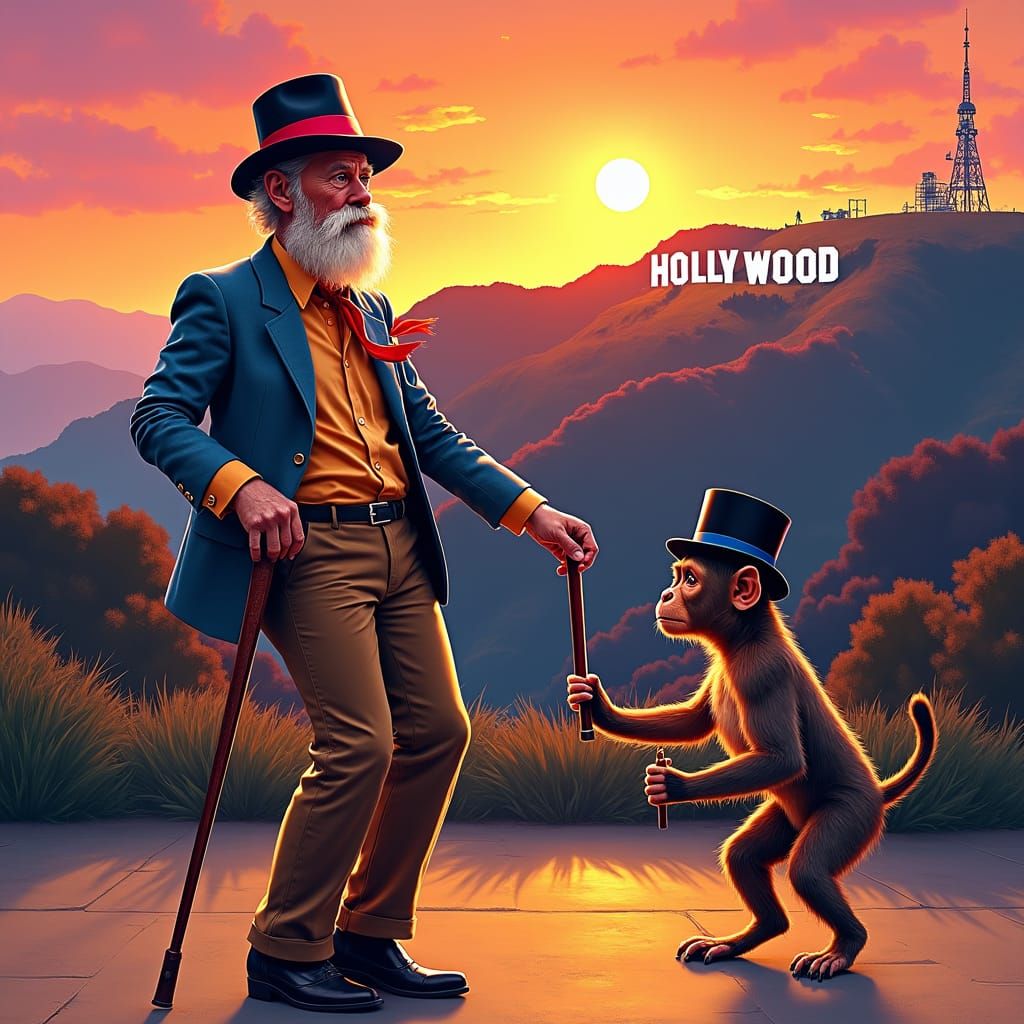 Dancing Man and Monkey in Hollywood, Digital Art
