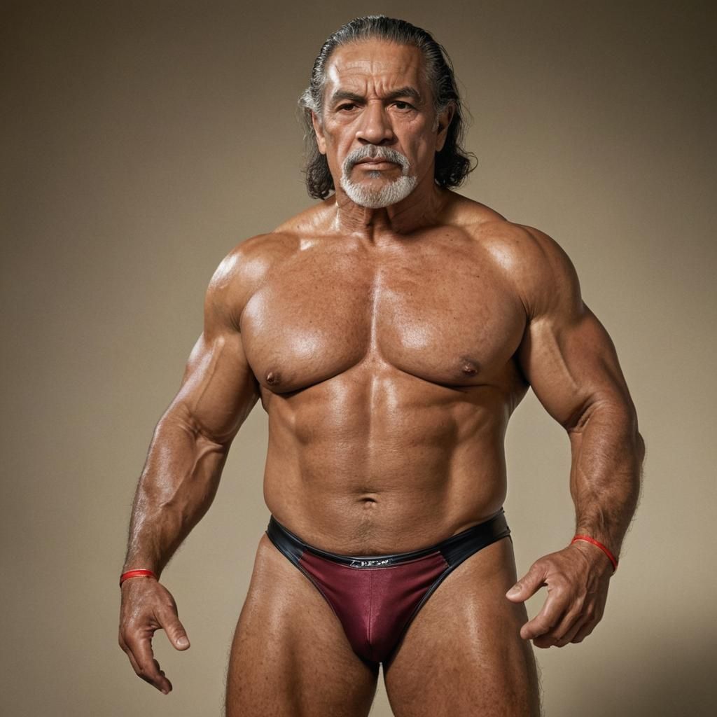 Muscular Puerto Rican Wrestler in Bold Studio Portrait
