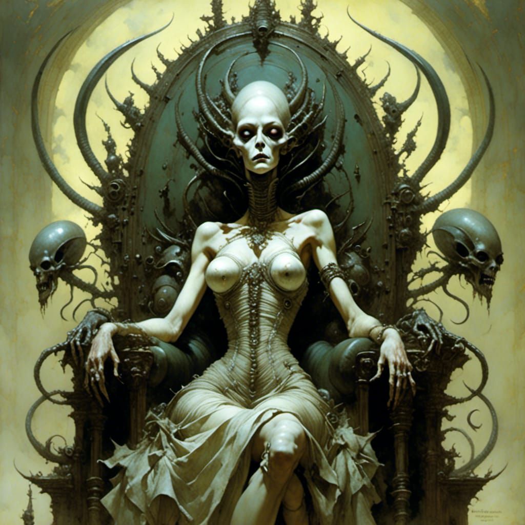 Alien Queen on Throne in Michael Parkes Style