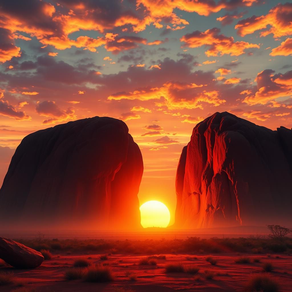 Uluru Sunset: Hyperrealistic Splash Art Concept