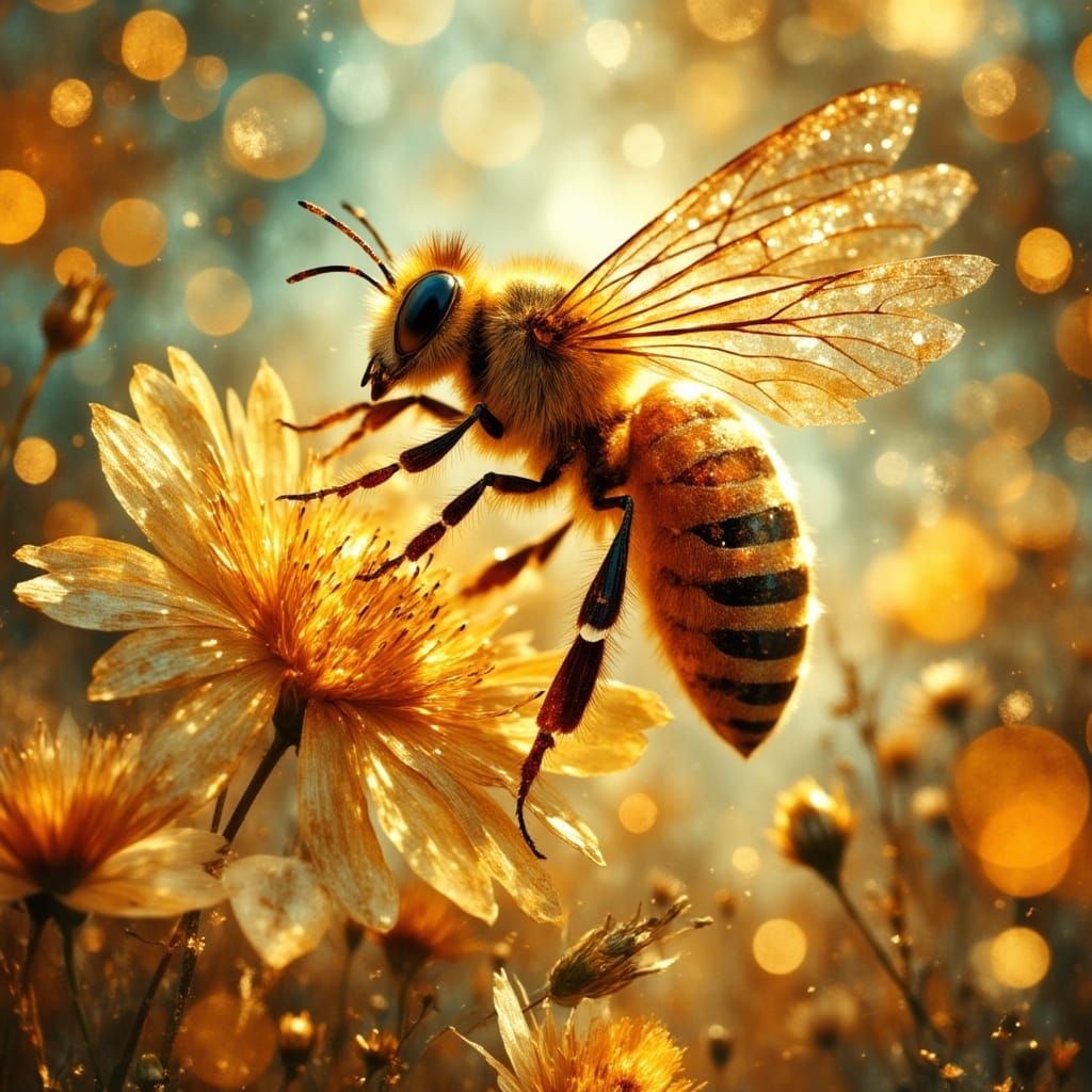 Regal Queen Bee in Whimsical Wildflower Meadow