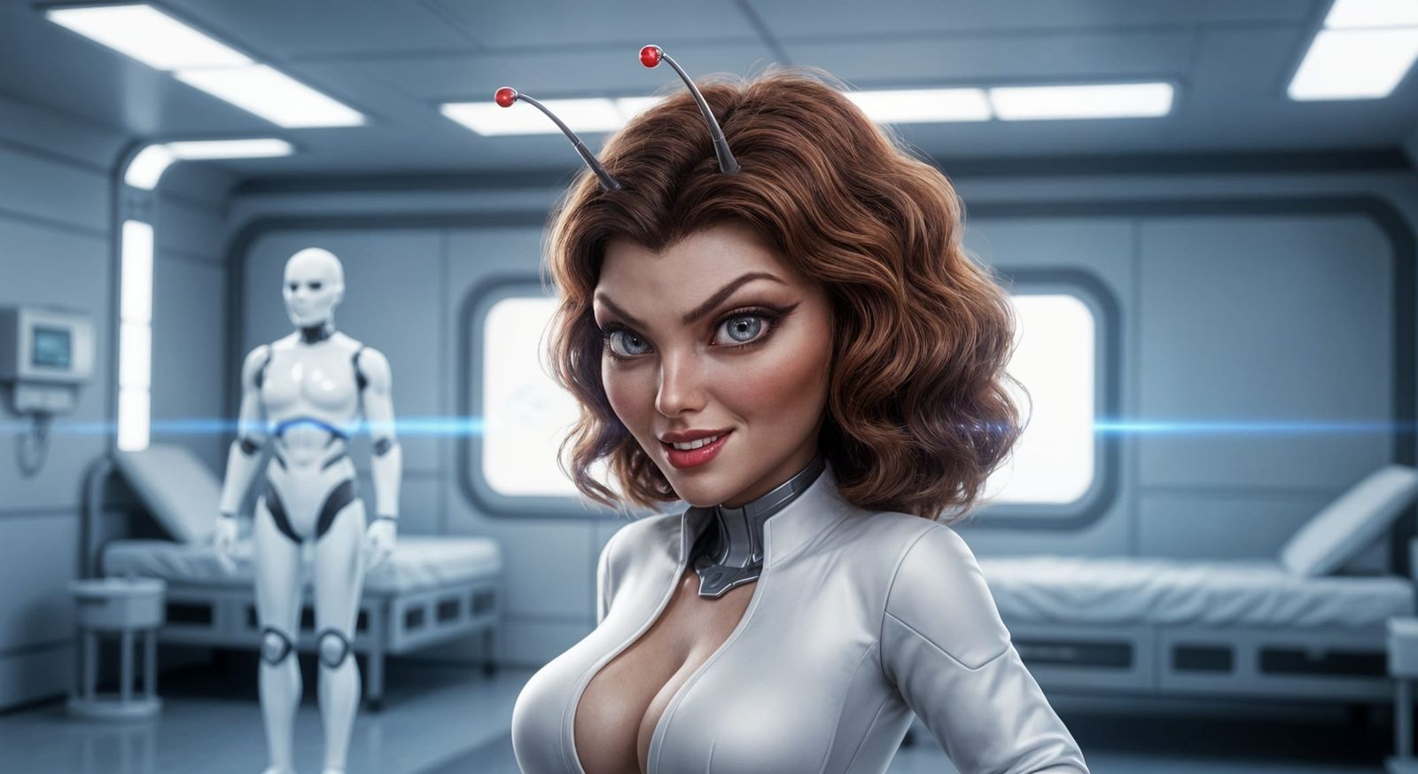 Futuristic Alien Doctor with Red Gem Piercing