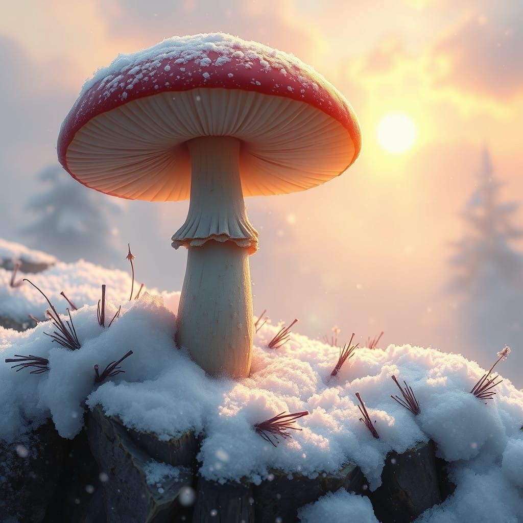 Ethereal Champignon Soldier in Snowy Landscape