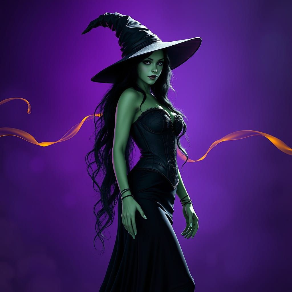 Dark Fantasy Portrait of Elphaba in Elegant Gothic Style
