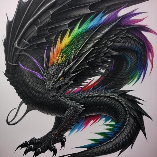 Hyperdetailed Charcoal Drawing of a Rainbow Dragon