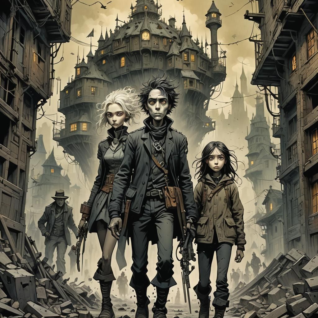 Dystopian Training Scene in Gothic Psychedelic Style