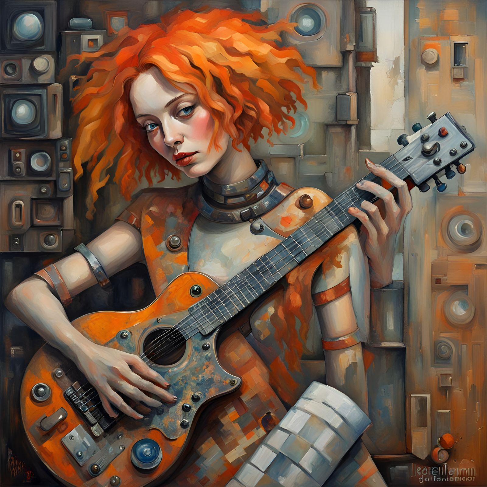 Robotic Guitarist in Baroque Surrealism Style