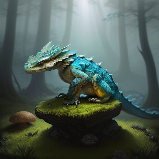Fantasy Bearded Dragon in Enchanted Forest
