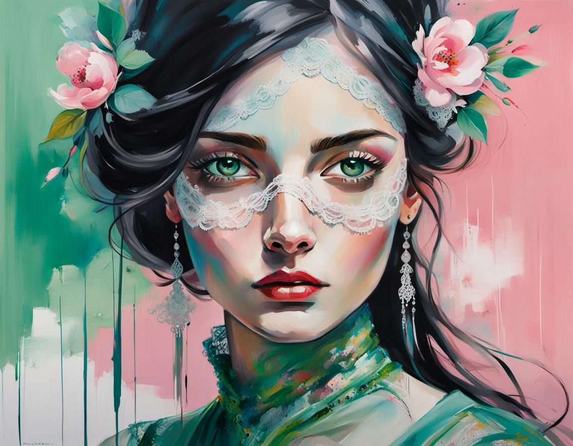 Ethereal Woman in Pink Dress, Dark Fantasy Portrait