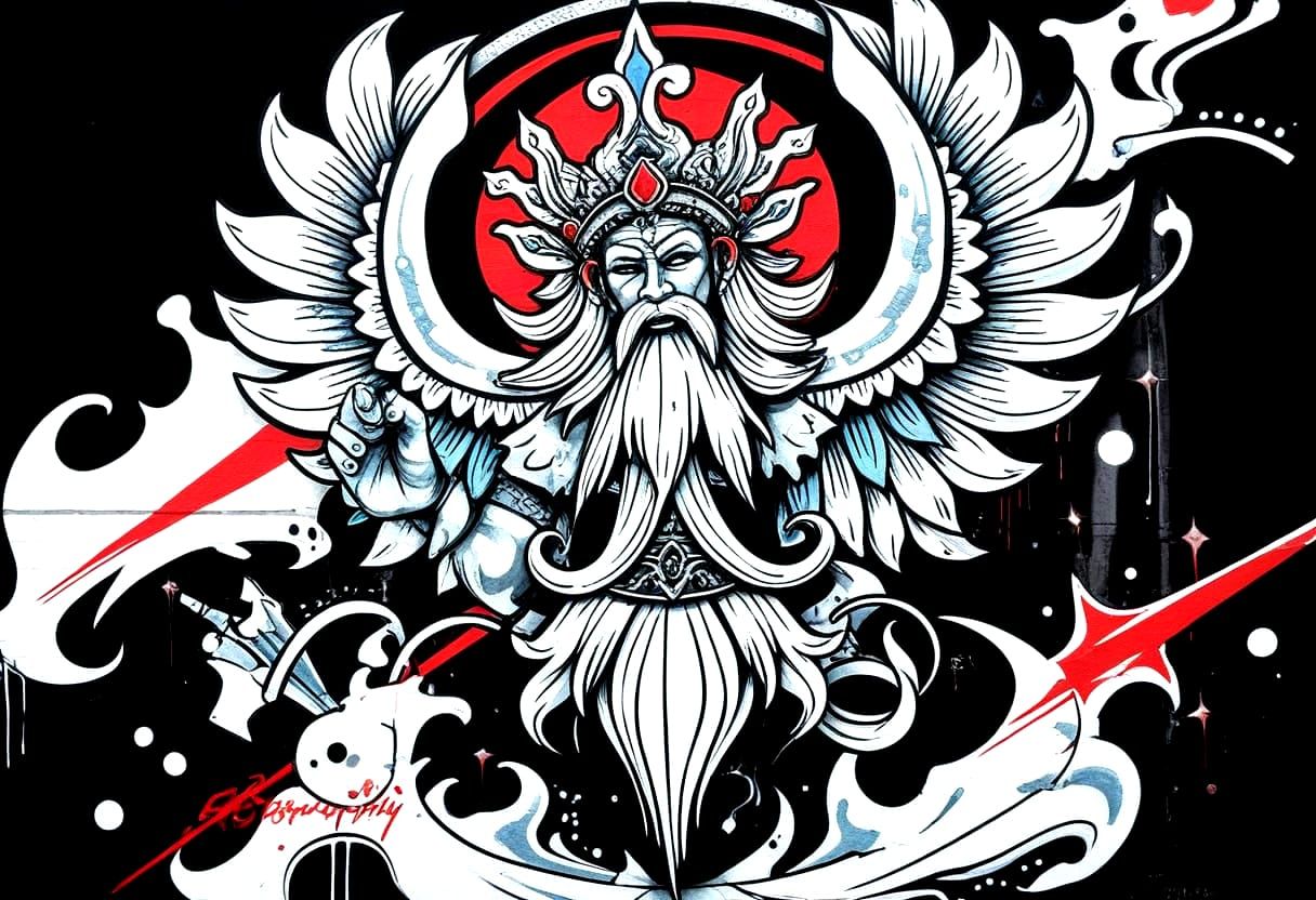 Mystical Graffiti Deity in Detailed Street Art Style