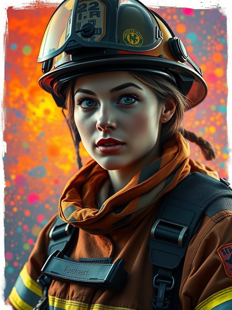 Female Firefighter Portrait with Hyperrealistic Textures