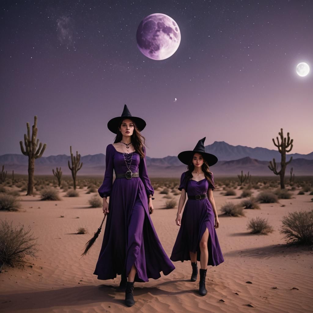Desert Witch at Night Under the Moon