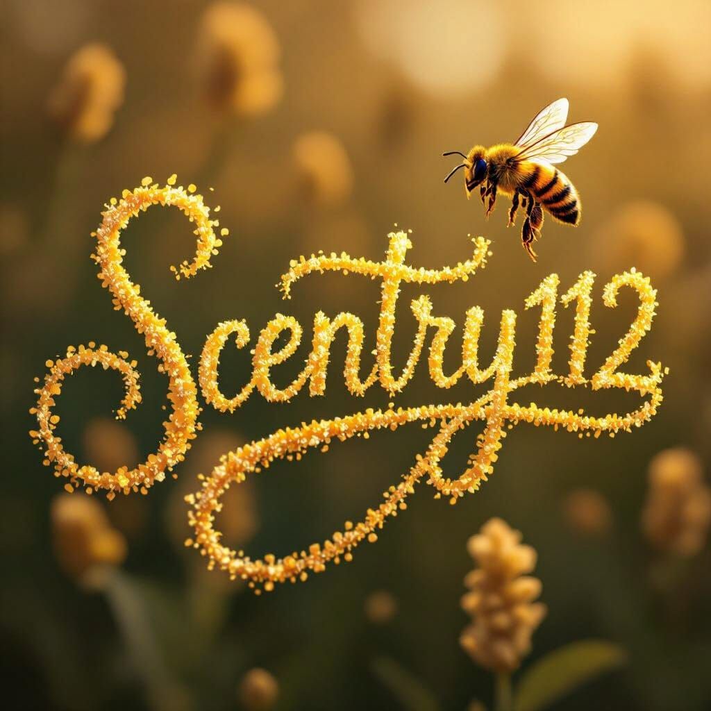 Golden Pollen Swirl Forms "Scentry112" with Hovering Bee