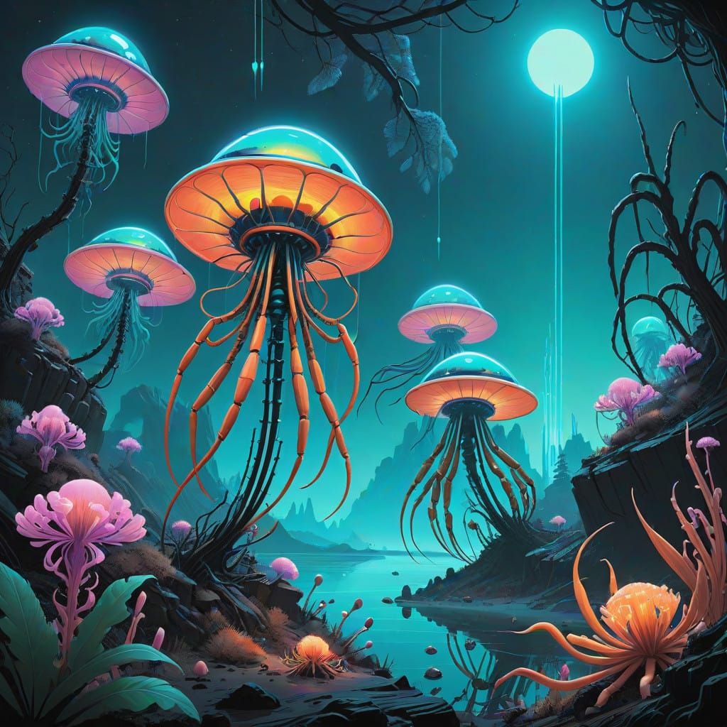 Ethereal Aliens in a Vibrant Exoplanet Ecosystem, in a Cyber...