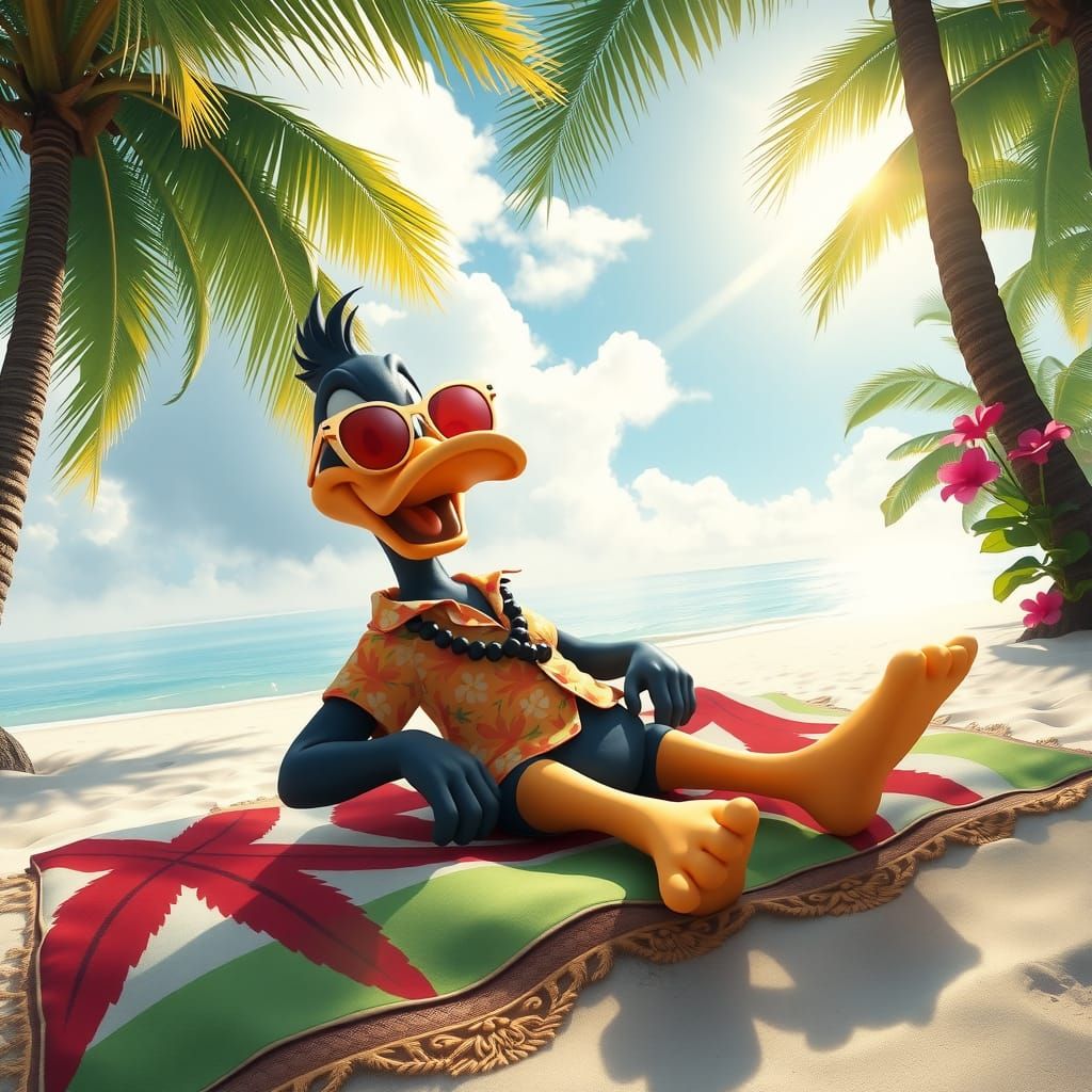 Daffy Duck's Hawaiian Vacation in Kinkade Style