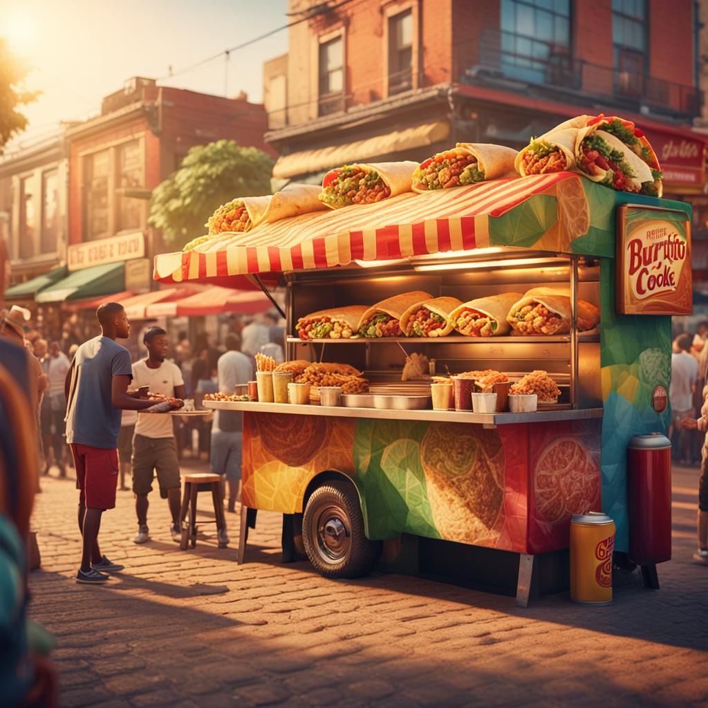 Vibrant Burrito Stand in Bustling Street Market