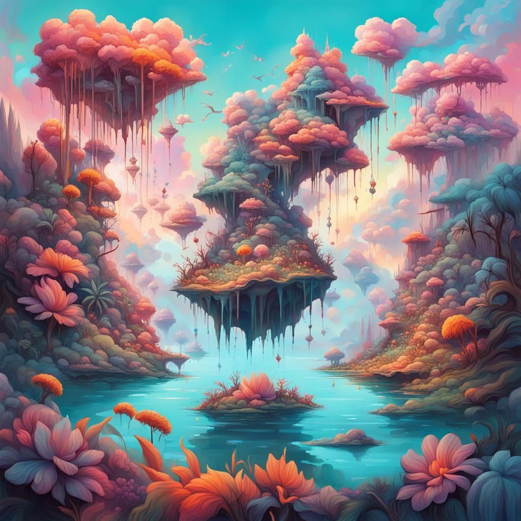 Floating Islands Dreamscape in Graffiti Art Style