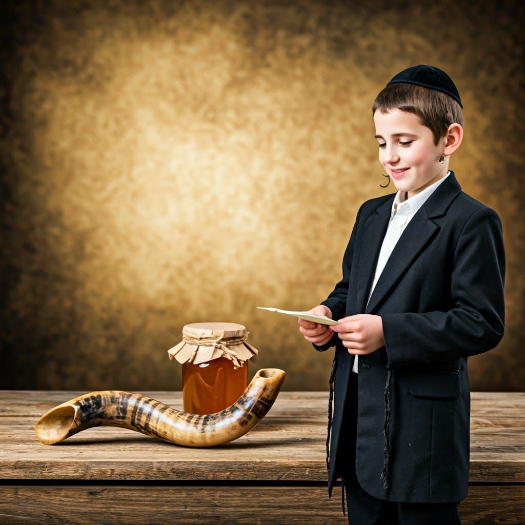 Orthodox Boy with Shofar and Honey, Dutch Masters Style