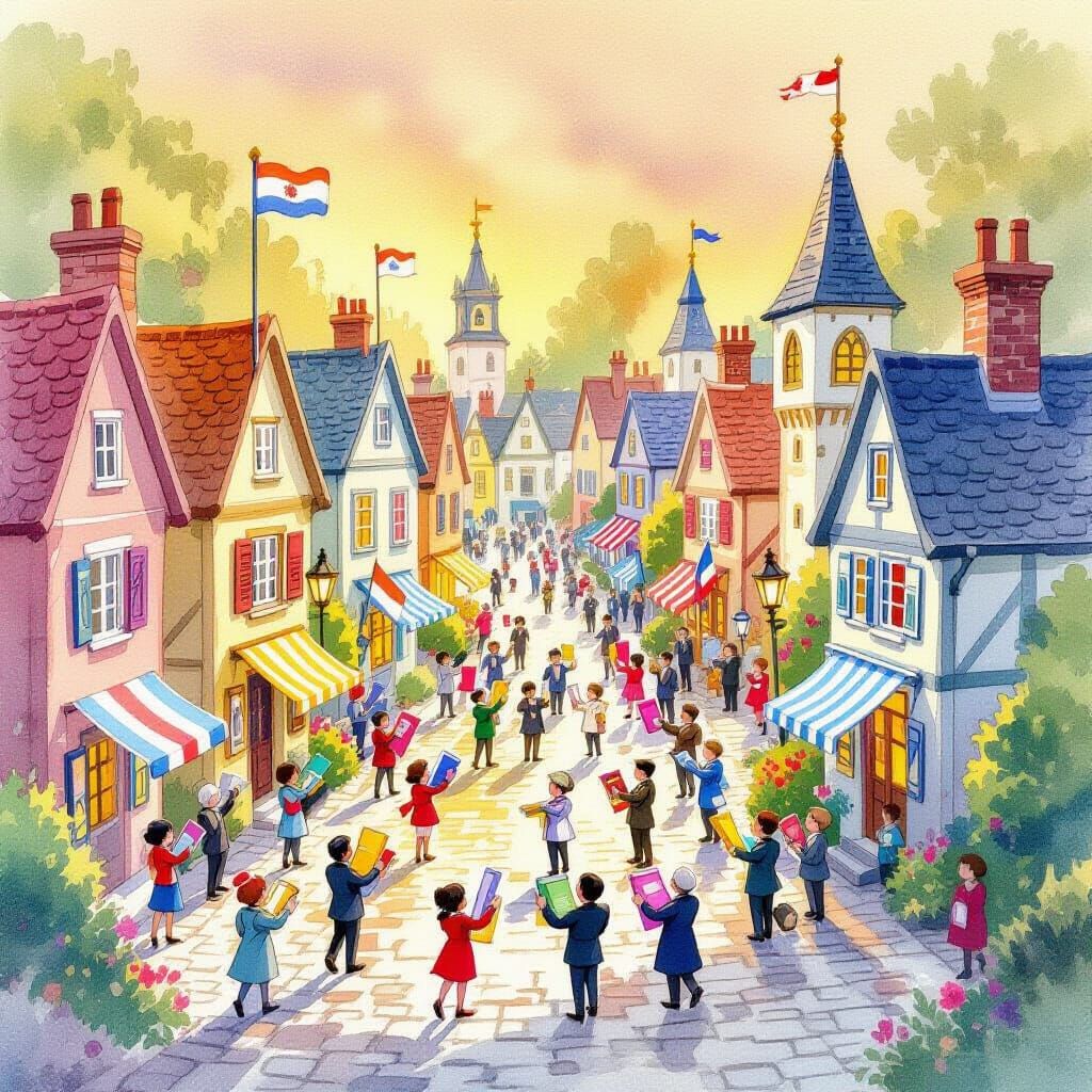 Charming Watercolor Micronation with Miniature Embassies