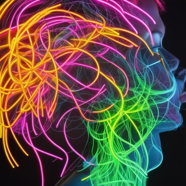 Neon Lightning Storm Woman Portrait in 80s Style