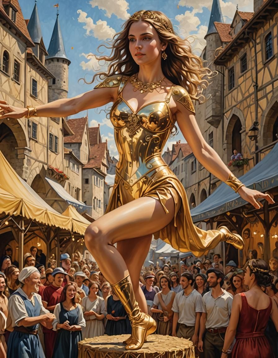 Golden Acrobat Balancing at Medieval Fair, Fantasy Art