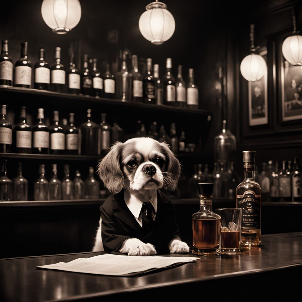 Cavalier King Charles Spaniel as Bartender in Speakeasy