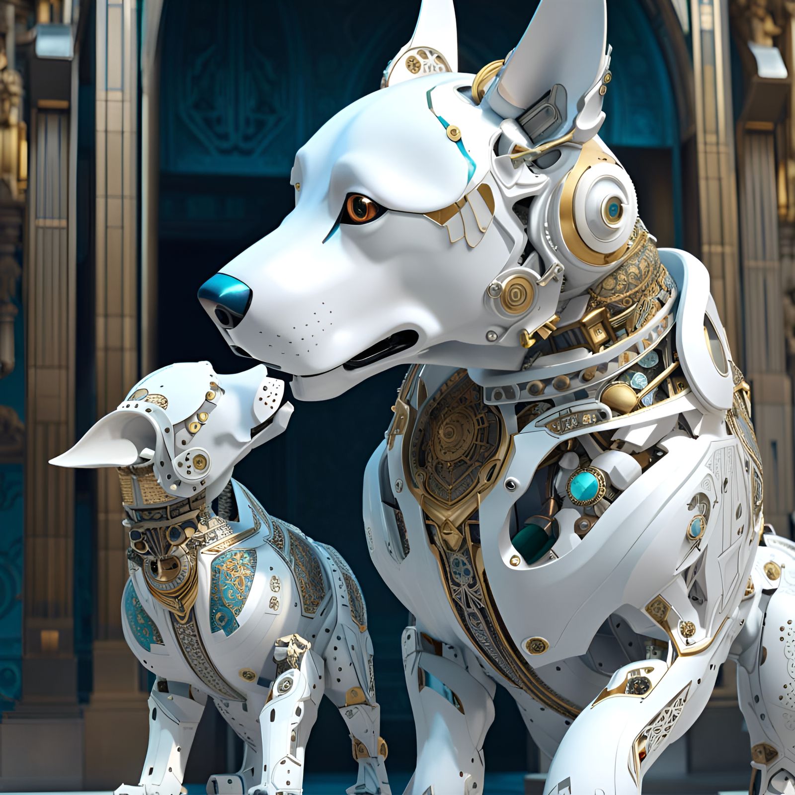 Energetic Robotic Puppy in Faience and Metal