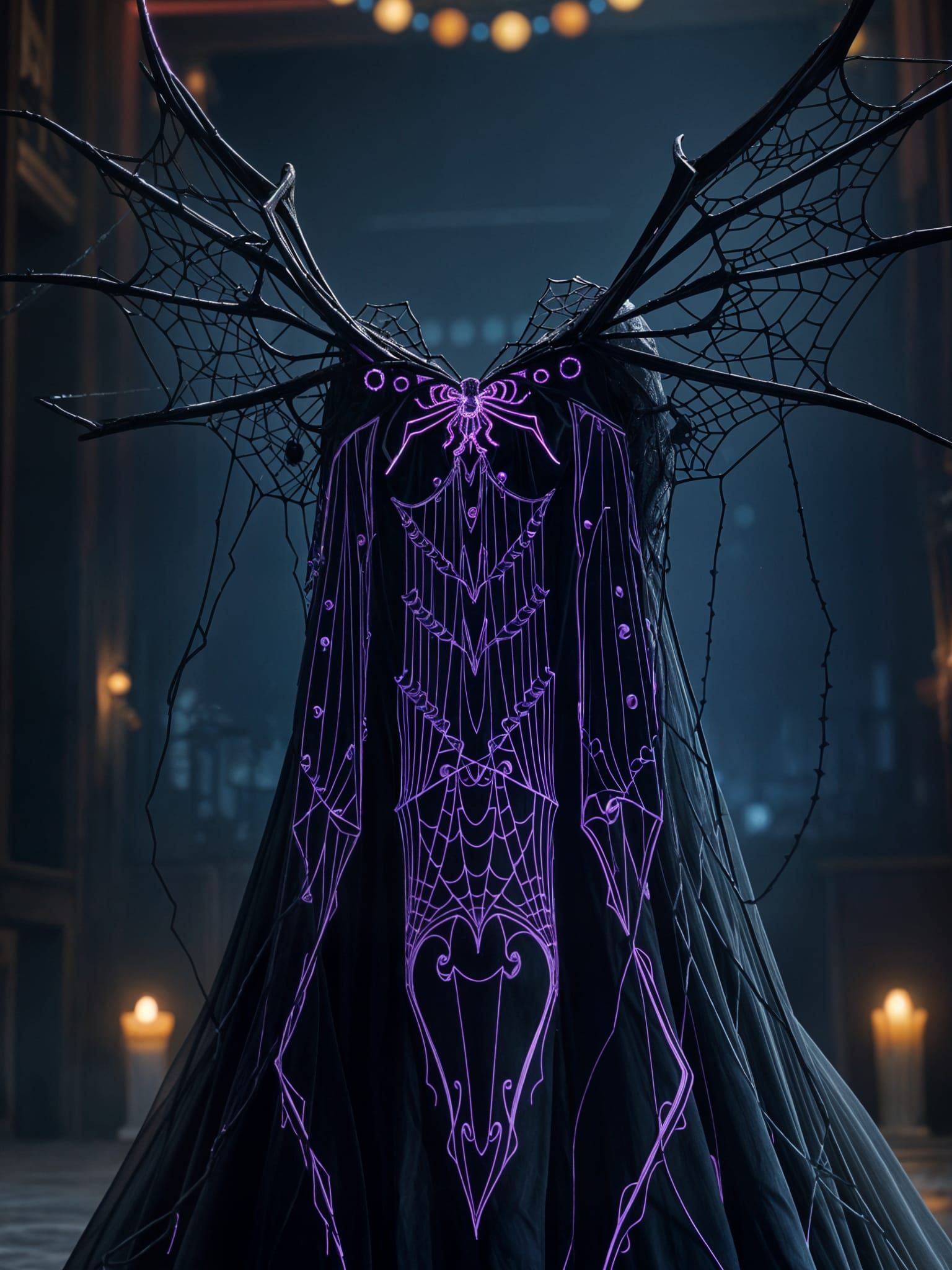 Black Spiderweb Wedding Dress with Purple Glow