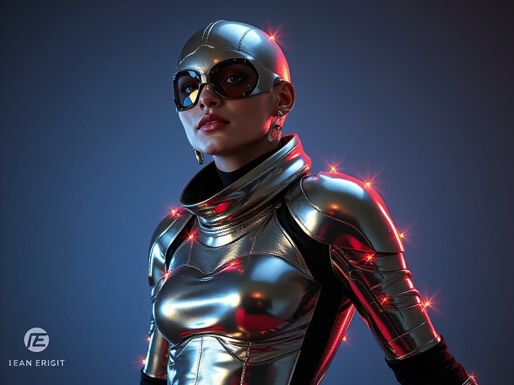 Futuristic Cosmic Couture Model in Latex Armor