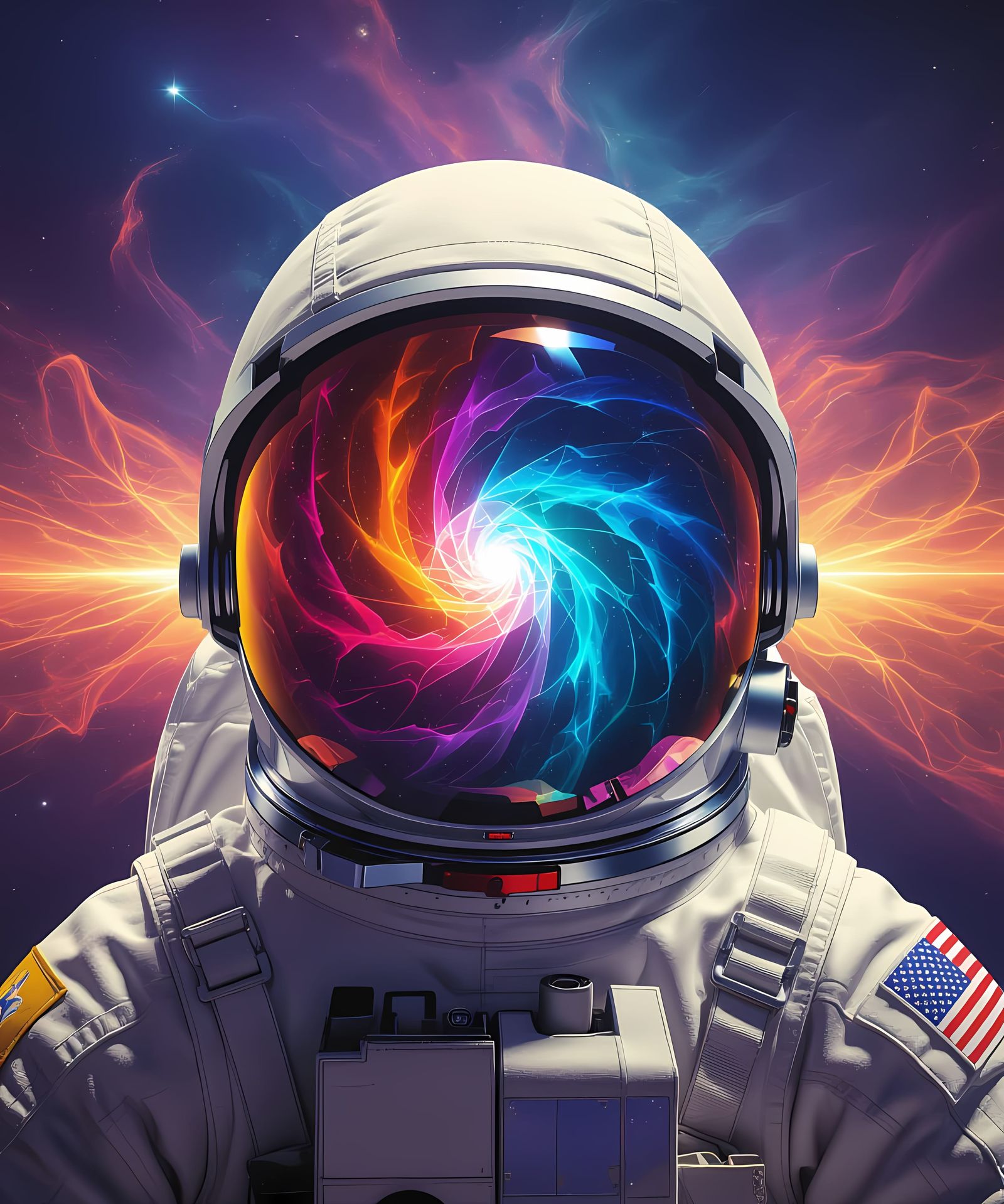Kaleidoscopic Nebula Reflected in Astronaut Helmet