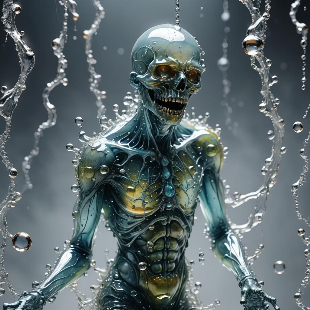 Surreal Ghoul Figurine in Fractal Water Droplets