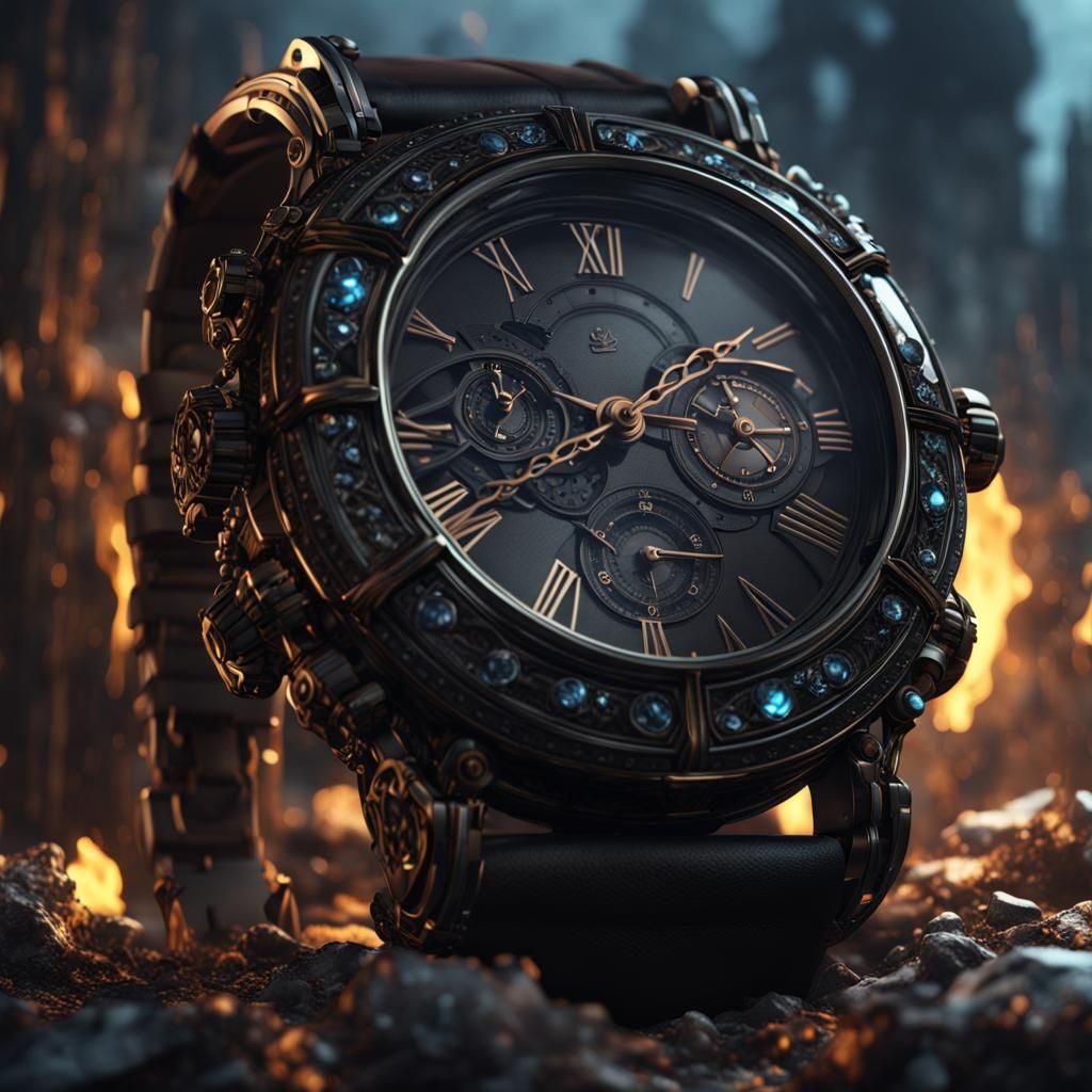 Black Crystal Watch: Detailed Matte Painting