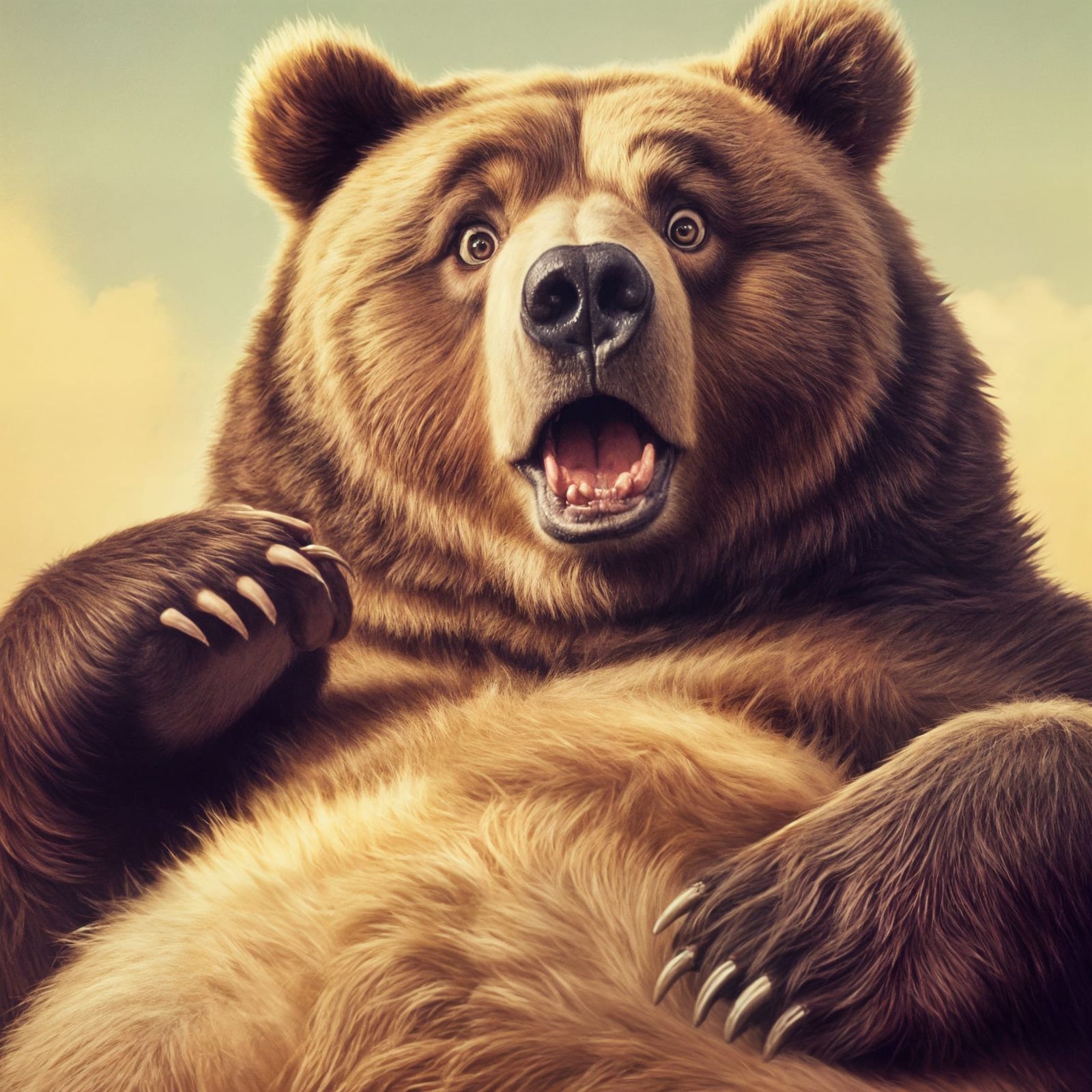 Surprised Sarcastic Kodiak Bear in Norman Rockwell Style