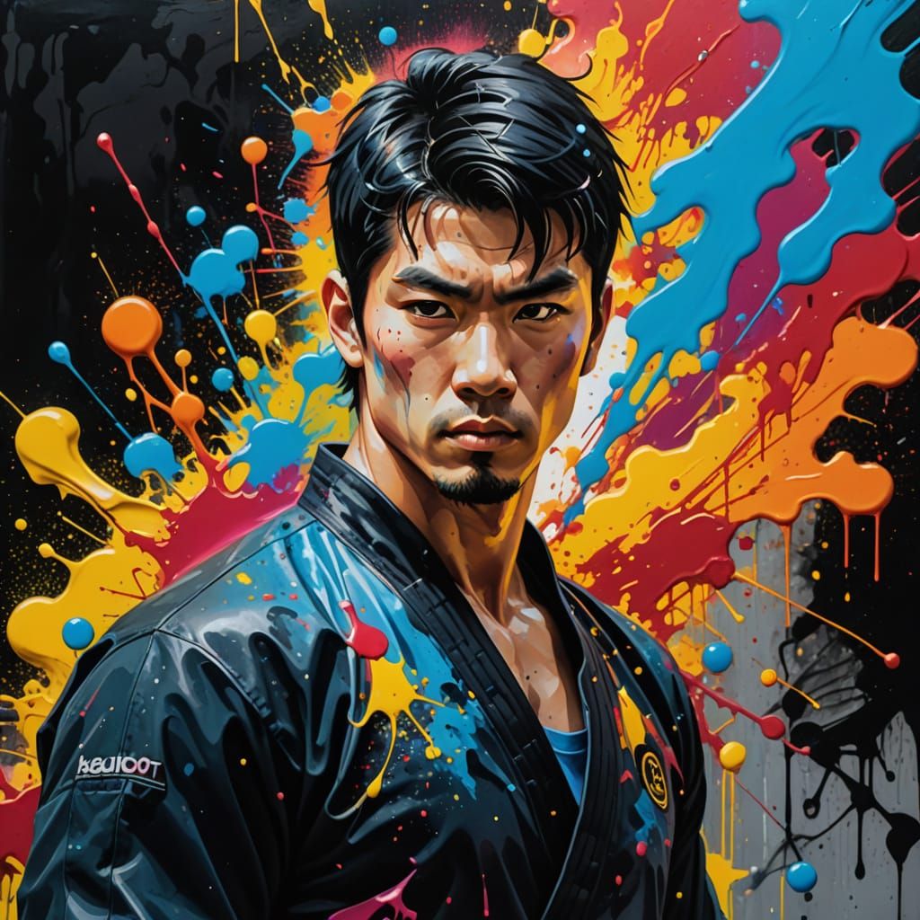 Vibrant Martial Artist in Surreal Graffiti Art