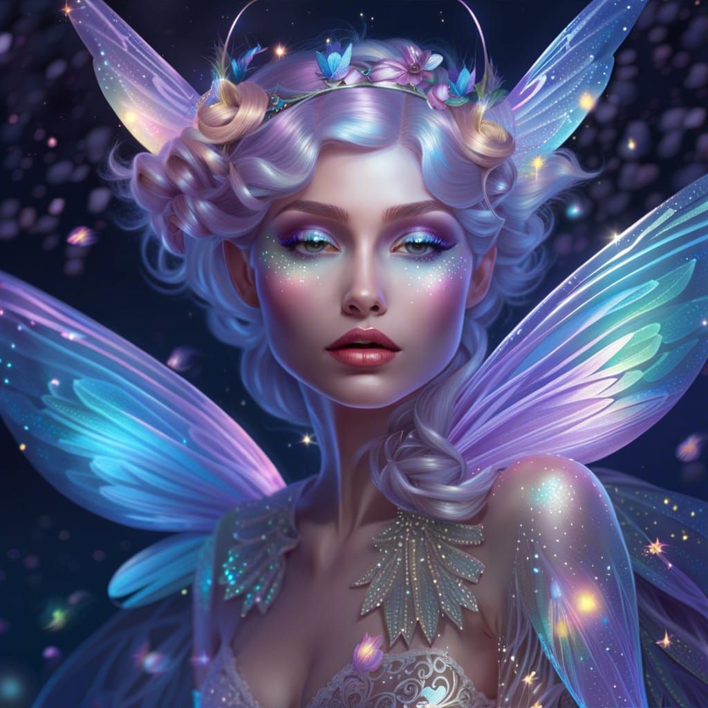Holographic Fairy with Iridescent Wings