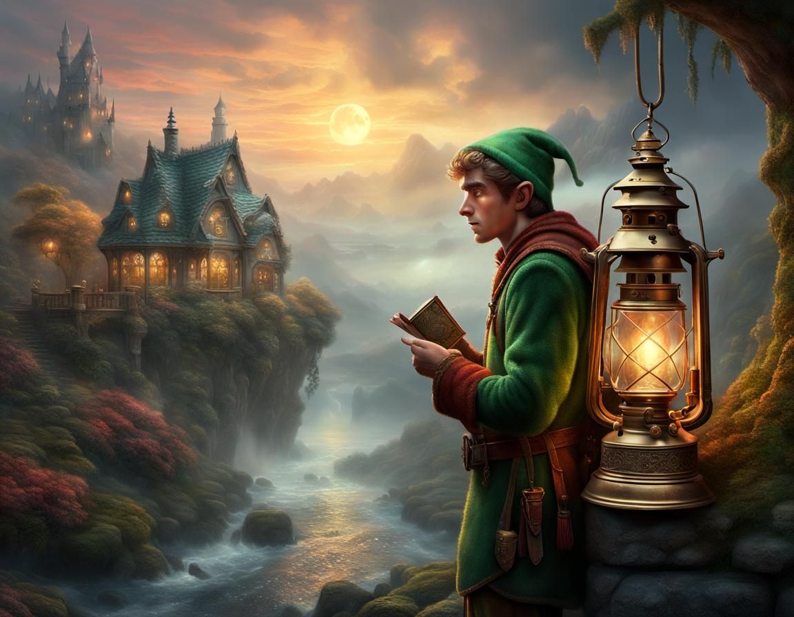Ethereal Elf with Antique Lantern Digital Painting