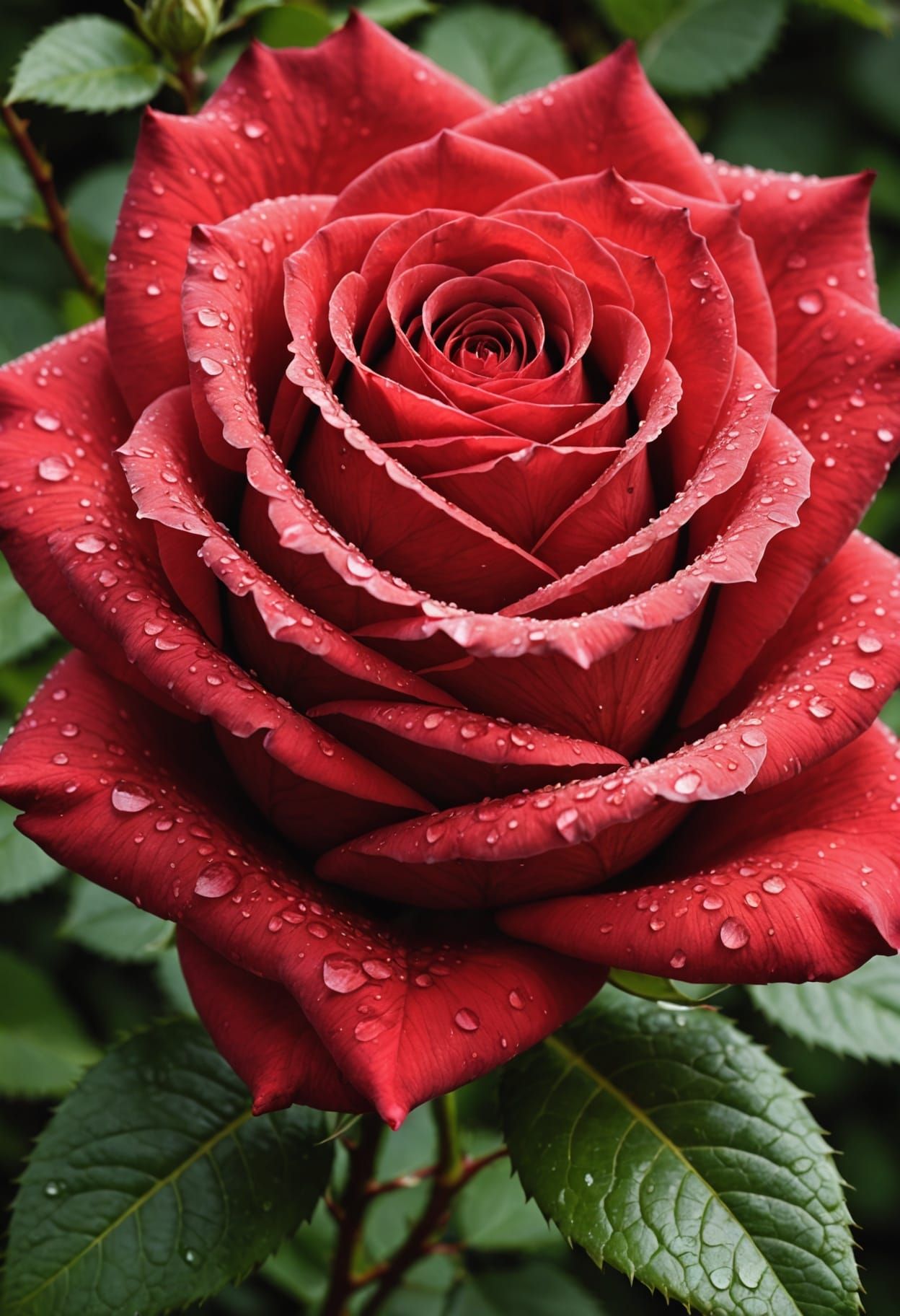 Vibrant Red Rose in Intricate Fractangle Design
