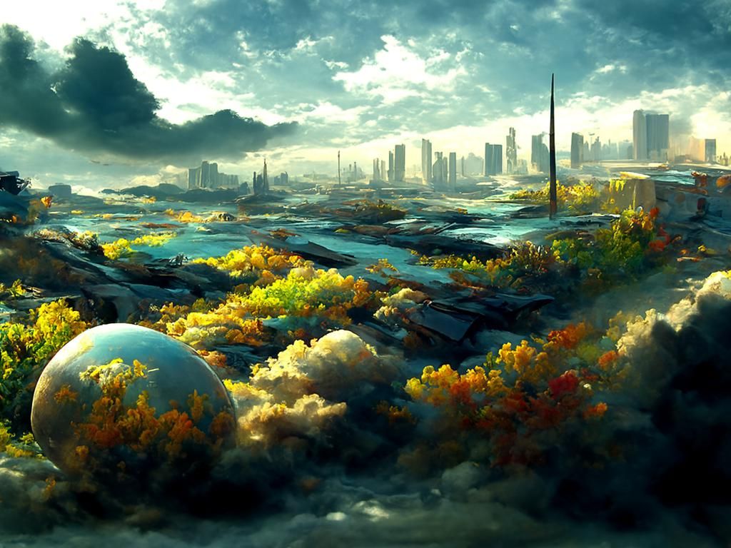 Hyperrealistic Abandoned Cityscape Painting in Autumn