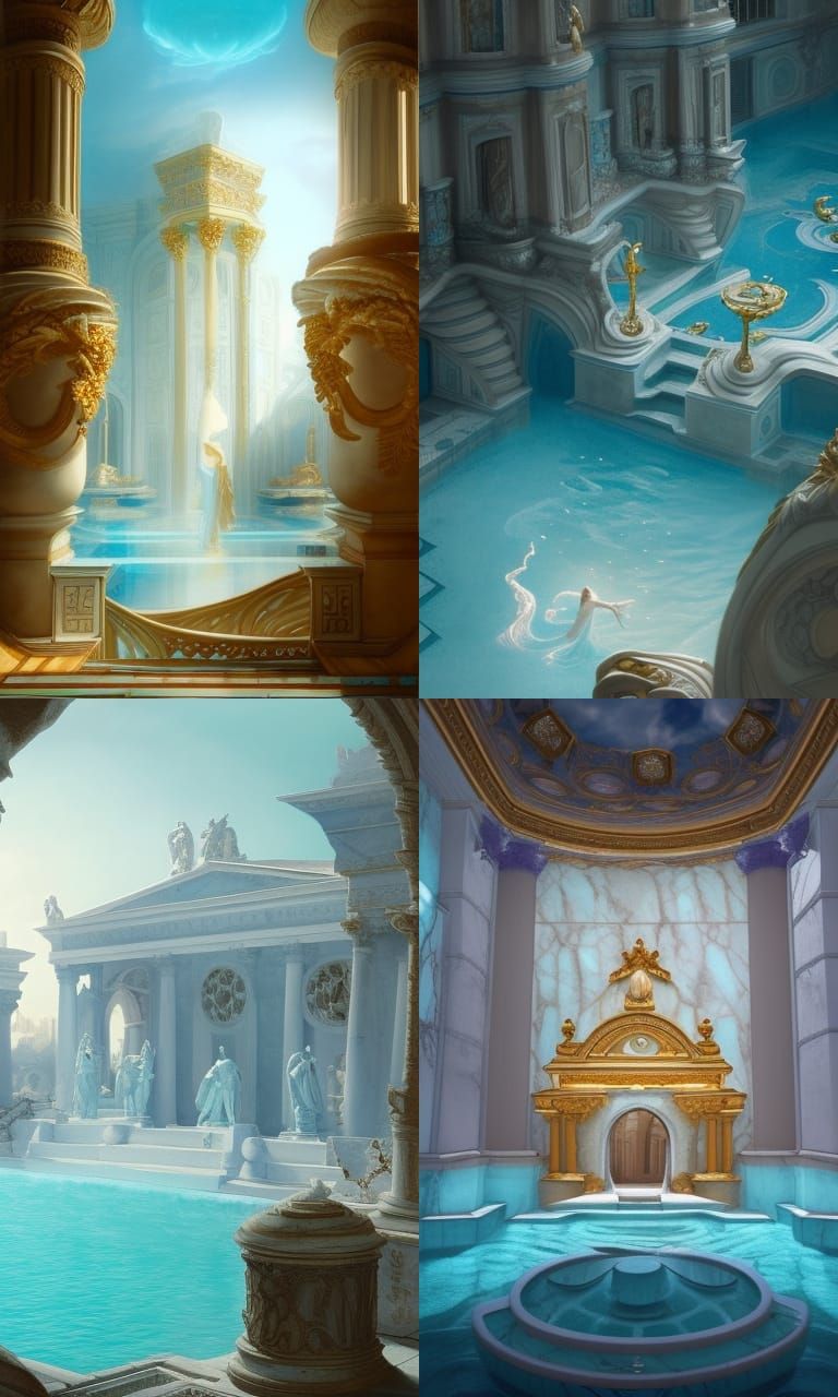 Rococo Pool with Greek Statue in Dreamlike Fantasy