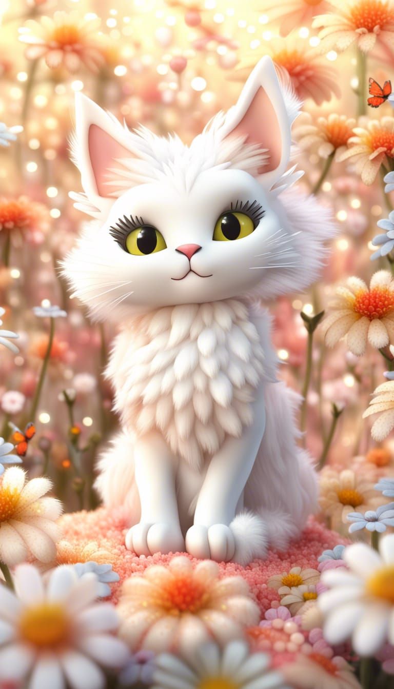 Fairy Cat with Butterfly Wings in Pointillist Style
