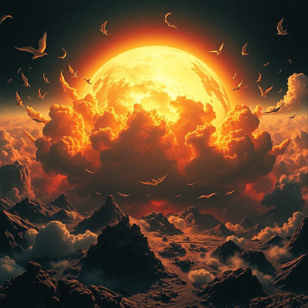 Planetary Explosion in a Dark Sci-Fi Aesthetic