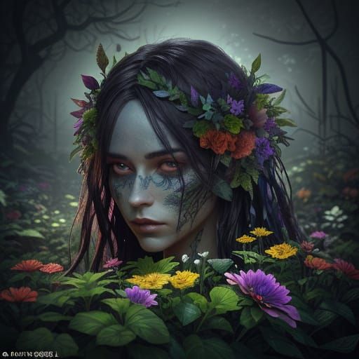 Eerie Garden Portrait in Hyperrealistic Style