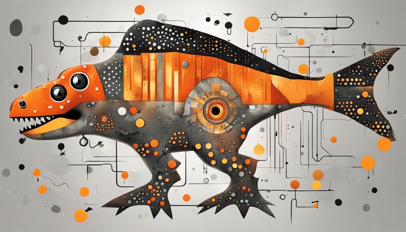 Egyptian Typography Art: T-Rex Fish in Wonderland